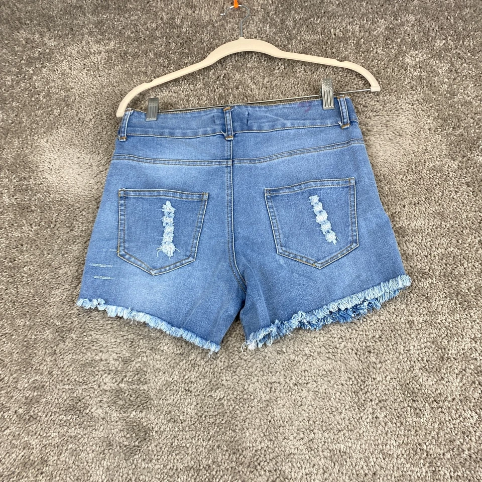 Pantalones Cortos Vaqueros Vaqueros Thrill Jeans Juniors 5 Azul Deshilachado Dobladillo Tiro Alto Desgastados Foto 3 de 4