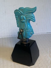 Mayan Mesoamerican Turquoise And Silver Aztec Bust Sculpture Mayan Rare 