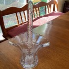 VINTAGE CLEAR GLASS BASKET w/ HAND CUT FLOWERS & APPLIED HANDLE — photo 5