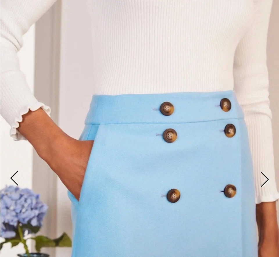 Falda Boden Azul Mezcla Lana Línea A Eloise Mini Envoltura Botón Frontal Talla 14 Nueva con Etiquetas Foto 4 de 4