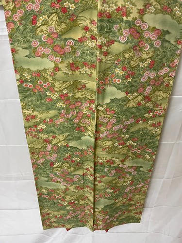 Japanischer Kimono Komon S hellgrün farbig Blumenmuster gebraucht Seide - Bild 9 von 11