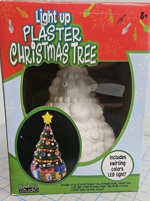 Light Up Plaster Christmas Tree Paint Your Own Kit Paints Bulbs LED Light 10''