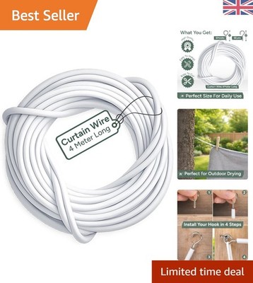 Schlanker 4 Meter Netz Gardine Draht - Komplettset mit Haken/Ösen für einfache Installation