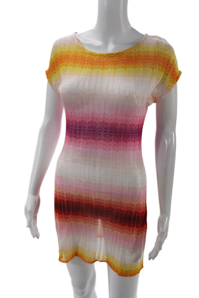 Missoni Mare Mujer Manga Corta Tejido Abierto Rayas Cubre Rosa Amarillo IT 42 Foto 2 de 4