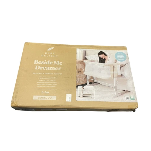Baby Delight Beside Me Dreamer Bassinet & Bedside Sleeper- Tan Linen Stripe
