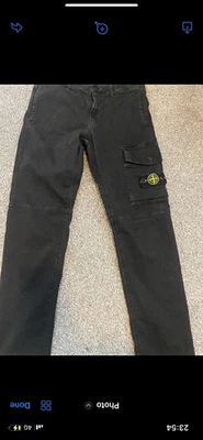 Stone Island Junior Boys Black Cargo Trousers 10-11Y Cotton Twill Pockets Logo - Image 1 of 4