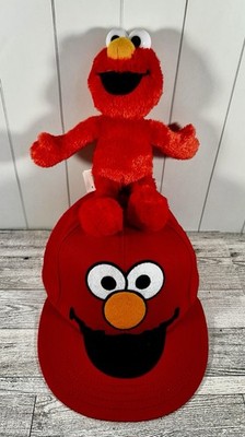 Elmo Hat Sesame Street Cap Fitted SIze Small Red Embroidered Face NEW W/Plushie