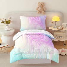 Helloosuu 4 Pieces Toddler Comforter Set for Girls,Pink Tie Dye Toddler Beddi...