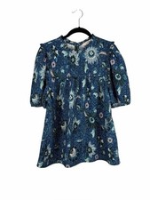 LOFT Floral Textured Smocked Mini Dress Blue Print Size XL
