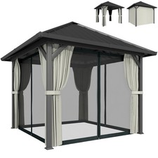 Image of Outsunny 3 x 3(m) Metal Hardtop Gazebo with Netting and Curtains, Black