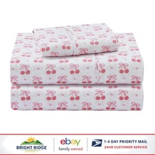 3-Piece Twin Sheet Set for Girls in Pink Cherry Bow Print with Pillowcase