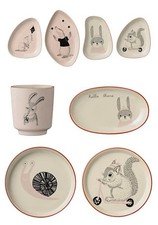 Bloomingville Pottery Children  s Forest Animal Design Snack Trays  Cups