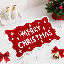 Christmas Bath Mat Red Merry Super Soft Absorbent Non Slip Washable 20x32 Inch