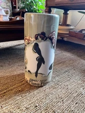 Ceramic Umbrella Stand w/VTG French Poster Art of Magazine Le Frou-Frou