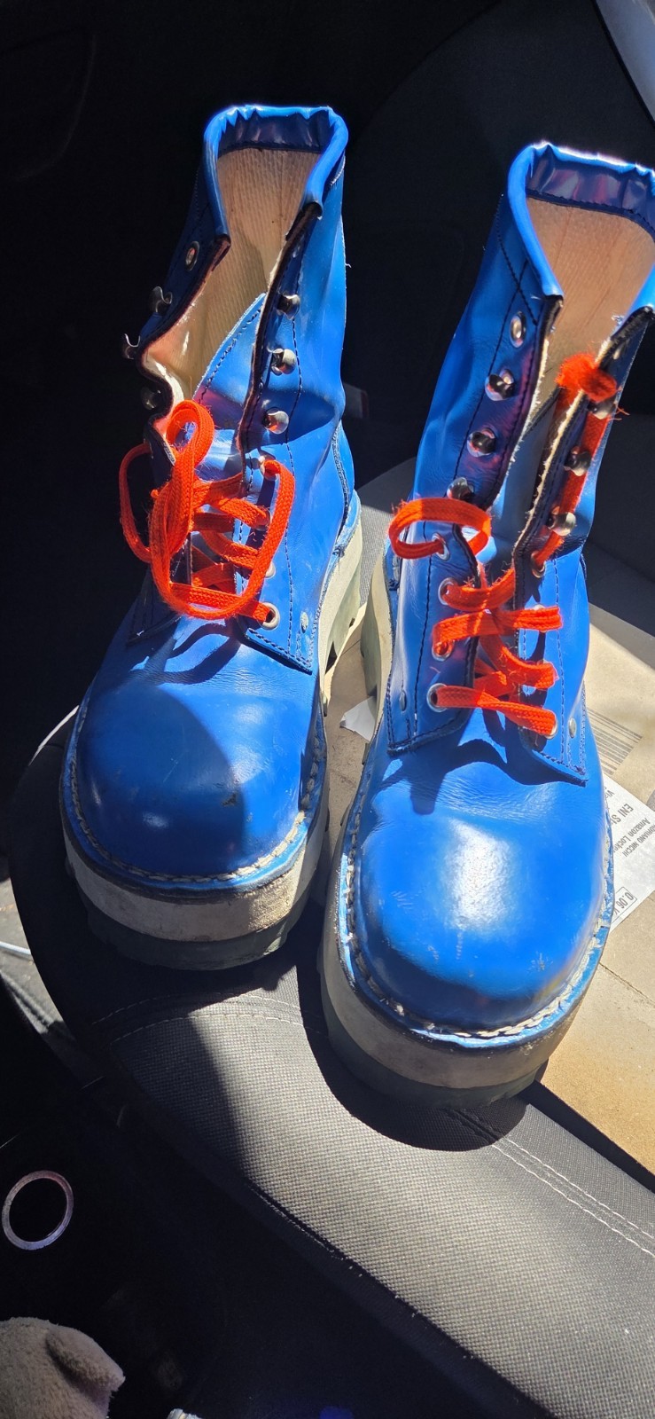 F.Y. Stivaletti donna blu ecopelle lacci arancioni suola carrarmato EU 40