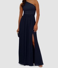 NWT Adrianna Papell Women's Blue One Shoulder Chiffon Gown Dress Size 10 Navy