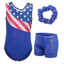 Gymnastics Leotards for Girls with Shorts 9-10 Years Redwhiteblue Stars Set