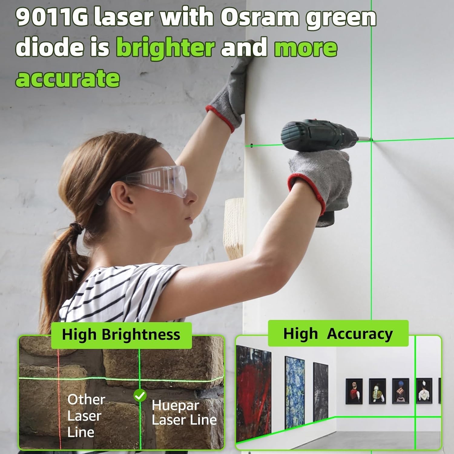 Bright Green Cross Line Laser Level - Self-Leveling & Compact for DIY Projects