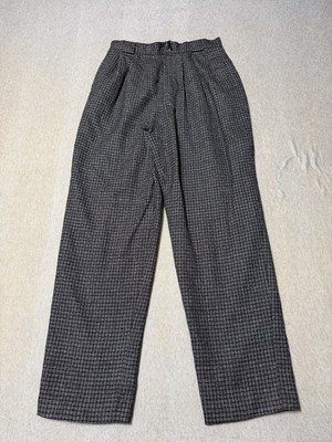 Vintage Herman Geist Pants Slacks Size 14 Womans Black Plaid 100% Wool Pleated