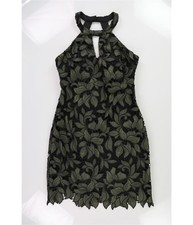 GUESS Womens Lace Keyhole Sheath Dress, Green, 0