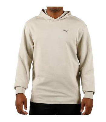 Puma Mens Hoodie Tan Elevated Essentials Kangaroo Pocket Long Sleeve Logo