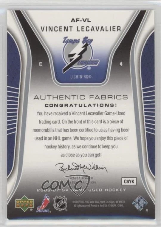 2006-07 SP Game Used Edition Authentic Fabrics Jersey Vincent Lecavalier #AF-VL - Image 2 of 2