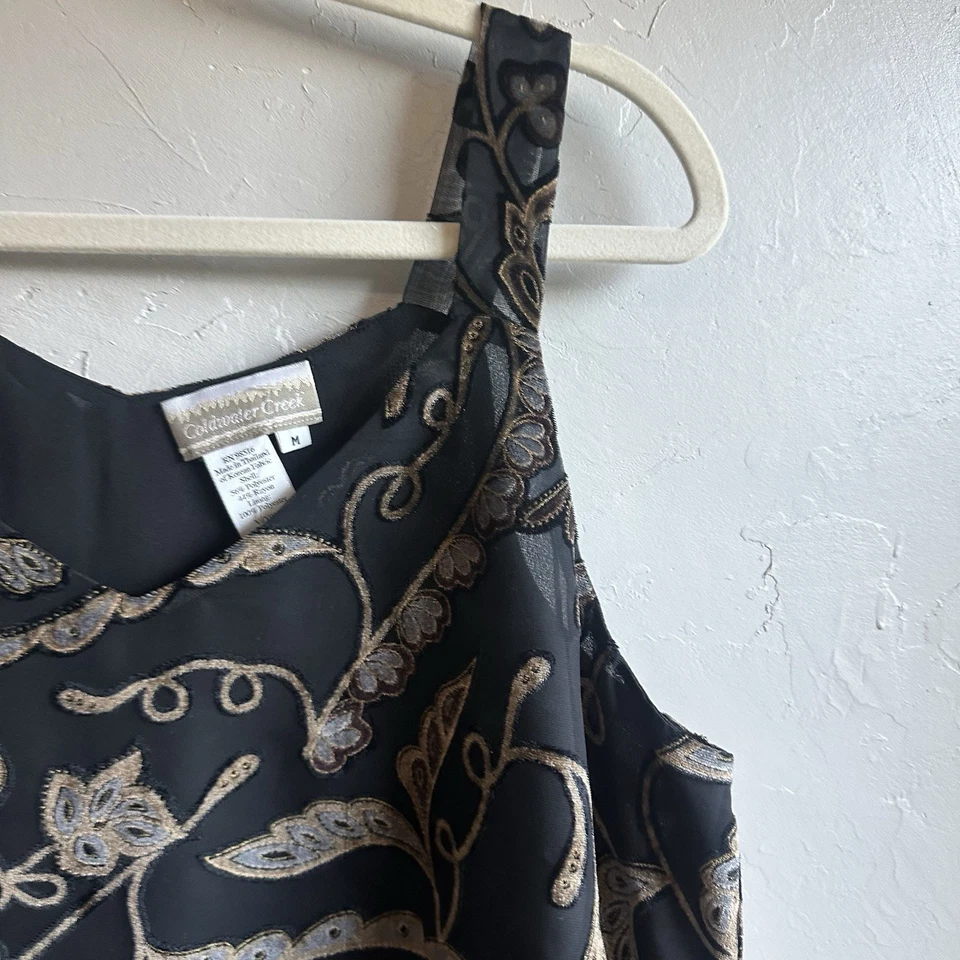 Camiseta sin mangas Coldwater Creek Y2K Burnout Terciopelo Negro Paisley Estampado Cuello Talla M NUEVA CON ETIQUETAS Foto 3 de 4