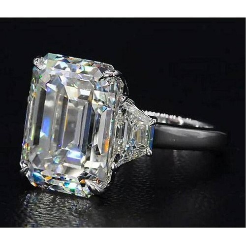 Big White Emerald Cut CZ Three Stone Engagement Wedding Ring 925 ...