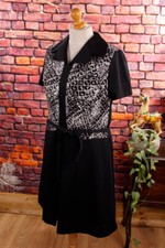 Robe Vintage Orig 70S Schlager Disco Noir Léopard Secrétaire Méga Col 46