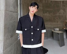 Men's Fashion Summer Youth Suit Collar Short Sleeve Loose Color Matching Shirt