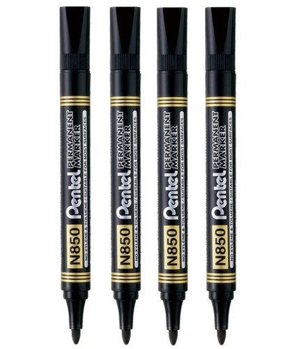 Pentel N850 Black Bullet Tip Permanent Marker Pens Metal Glass Wood N850 Pack 4 - Picture 1 of 3