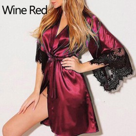 Women's Sexy Silk Satin Sleepwear Nightwear Robe Babydoll Kimono Nigh Gown Dress