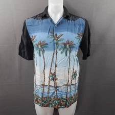 Batik Bay Men Hawaiian Shirt Small Blue Aloha Palm Trees Vacation Coastal Casual