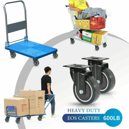 EOS Black Heavy Duty Castor Wheels 600KG 100mm Rubber Swivel Furniture Trolley - Picture 22 of 35
