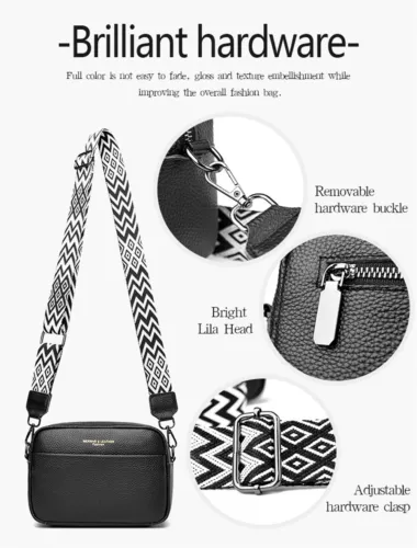 Crossbody Bag Damen Leder Breiter Gurt Handtasche Umhängetasche Taschen Satchel - Bild 4 von 17