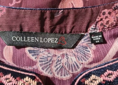 COLLEEN LOPEZ Women Tunic Top Plus Size 1X Floral Sheer Embordered Neck 81P - Picture 4 of 6