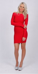 red long sleeve bandage dress
