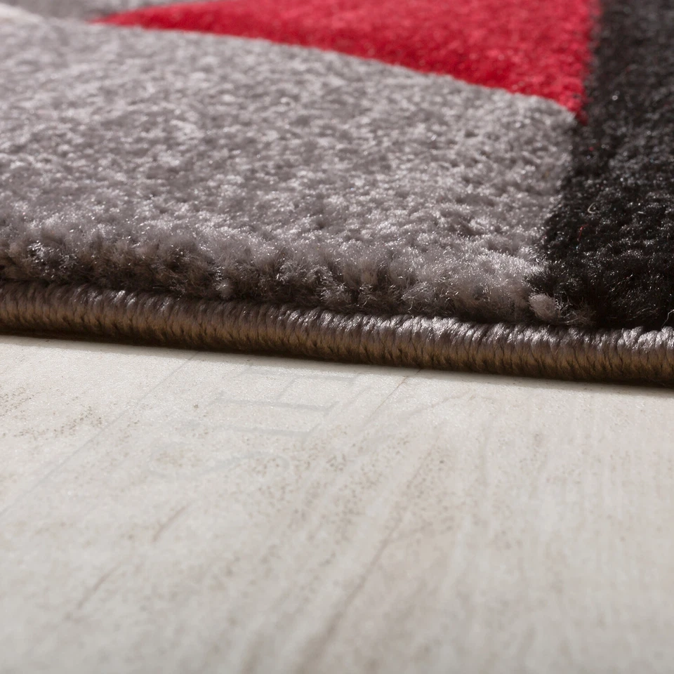 Tappeto Di Design Moderno Motivo Geometrico Taglio Sagomato In Rosso Nero Grigio - Immagine 2 di 4