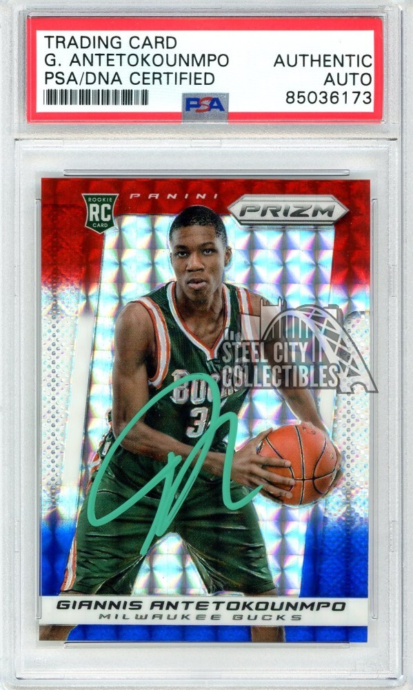 Giannis Antetokounmpo 2013-14 Panini Prizm R/W/B Mosaic Auto RC #290 PSA/DNA
