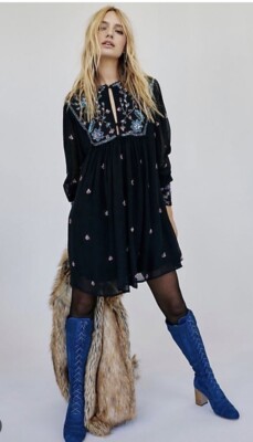 Free People Bali Golden Sun Embellished Beaded Party Mini Dress XS | eBay