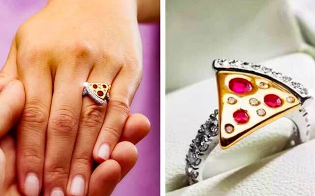 Domino Pizza Slice Unique Engagement Wedding Ring In Solid 925