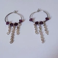 💜🩶 Purple and Silver Dangly Hoop Earrings