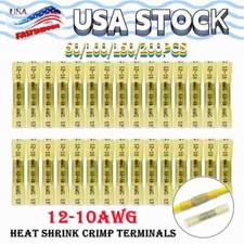 200/100PCS Yellow 12-10 AWG Heat Shrink Crimp Terminals Kit Wire Butt Connectors