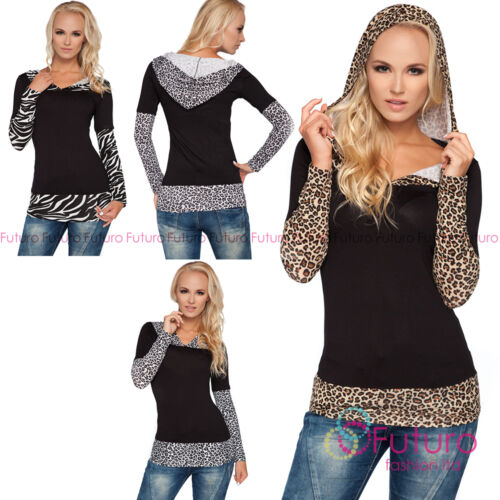 Ladies Stylish Hoodie Animal Print Long Sleeve Tunic Top Plus Sizes 8 - 18 2026 - Afbeelding 1 van 5