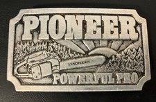 Vintage PIONEER Chainsaw Belt Buckle SAW Logging RARE