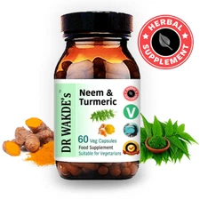 DR WAKDE'S Neem & Turmeric Capsules | 60 Veg Caps | Ayurvedic Supplement | Ve...