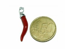 Ciondolo Corno in Argento 925 CORALLO rosso Cornetto portafortuna uomo pendente