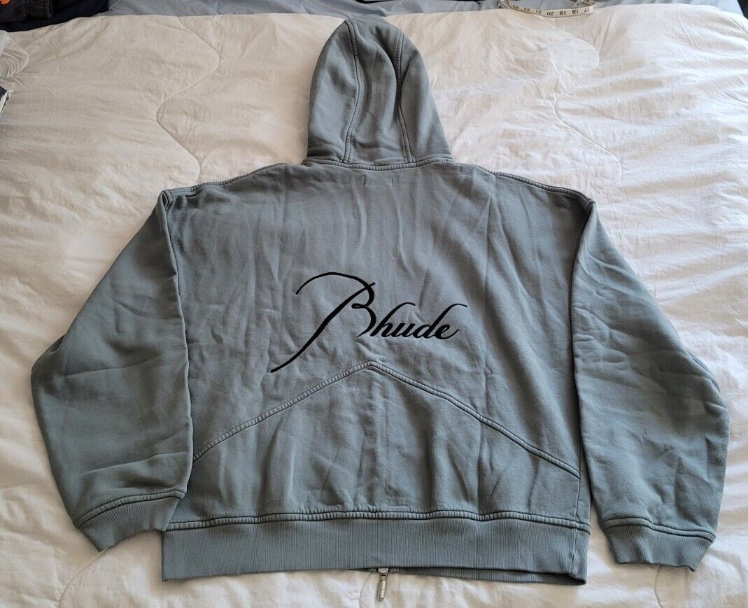 RHUDE Logo Embroidered Full Zip Hoodie Sage Men's size Large RHUDE Logo Embroidered Full Zip Hoodie Sage Men's size Large