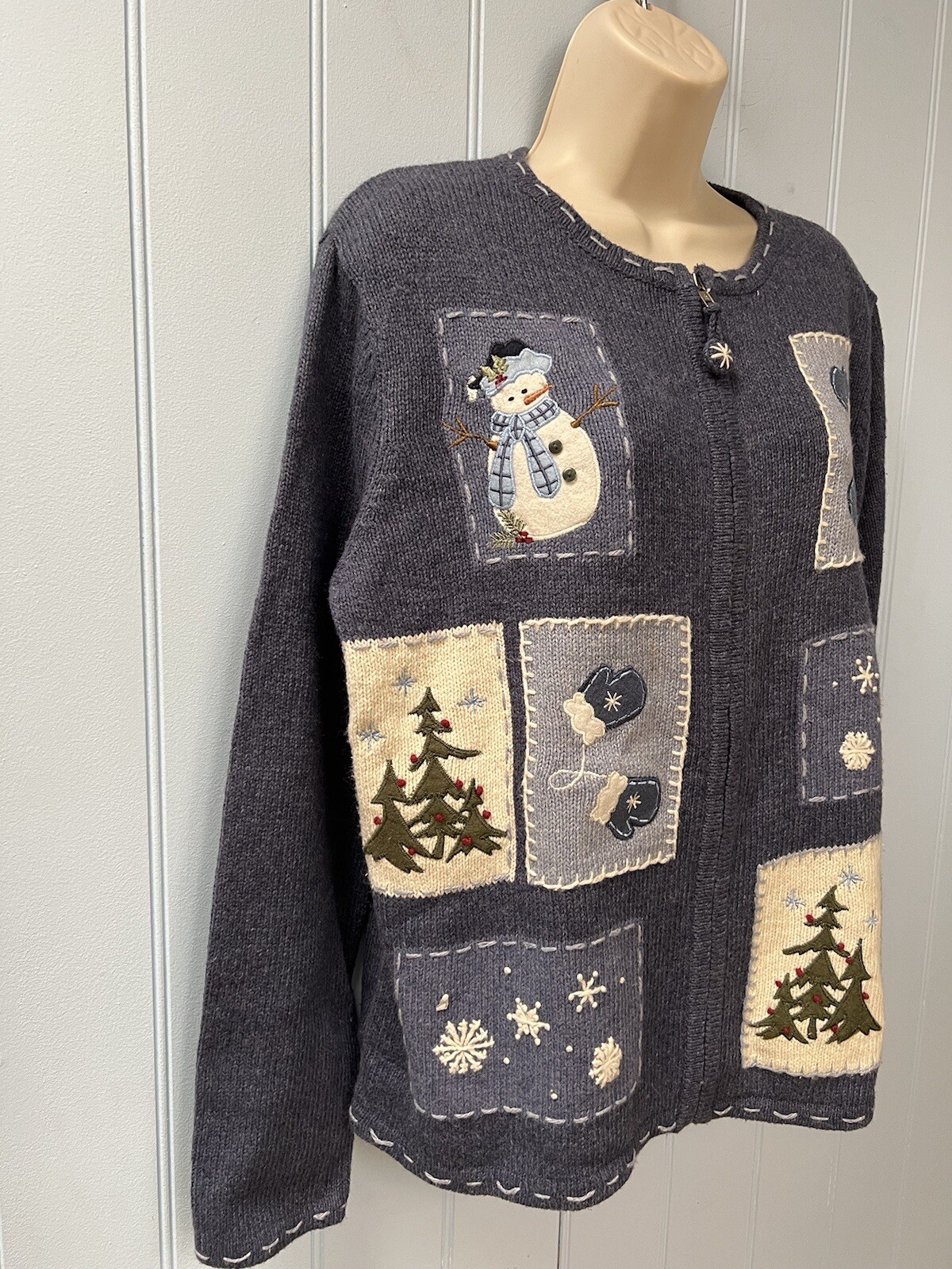 Croft & Barrow Blue Full Zip Patchwork Christmas … - image 3