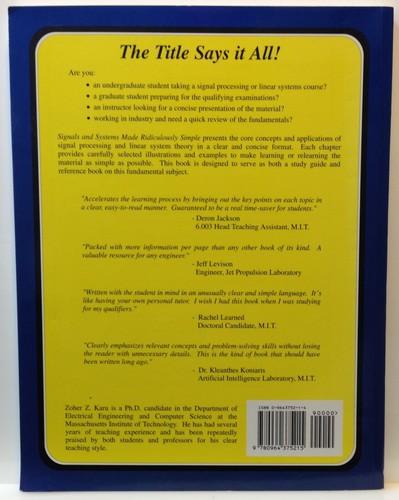 Signals and Systems Made Ridiculously Simple : Zoher Z. Karu 1995 Trade Paper VG - Imagen 2 de 2